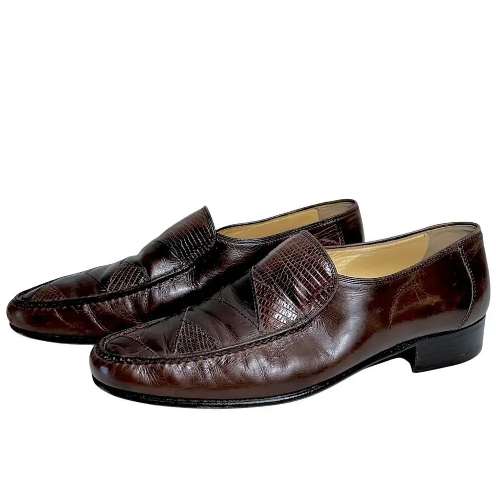 Vintage Bruno Magli Mens Burgundy leather Italian Loafers Size 8M Exotic skin - Picture 2 of 16